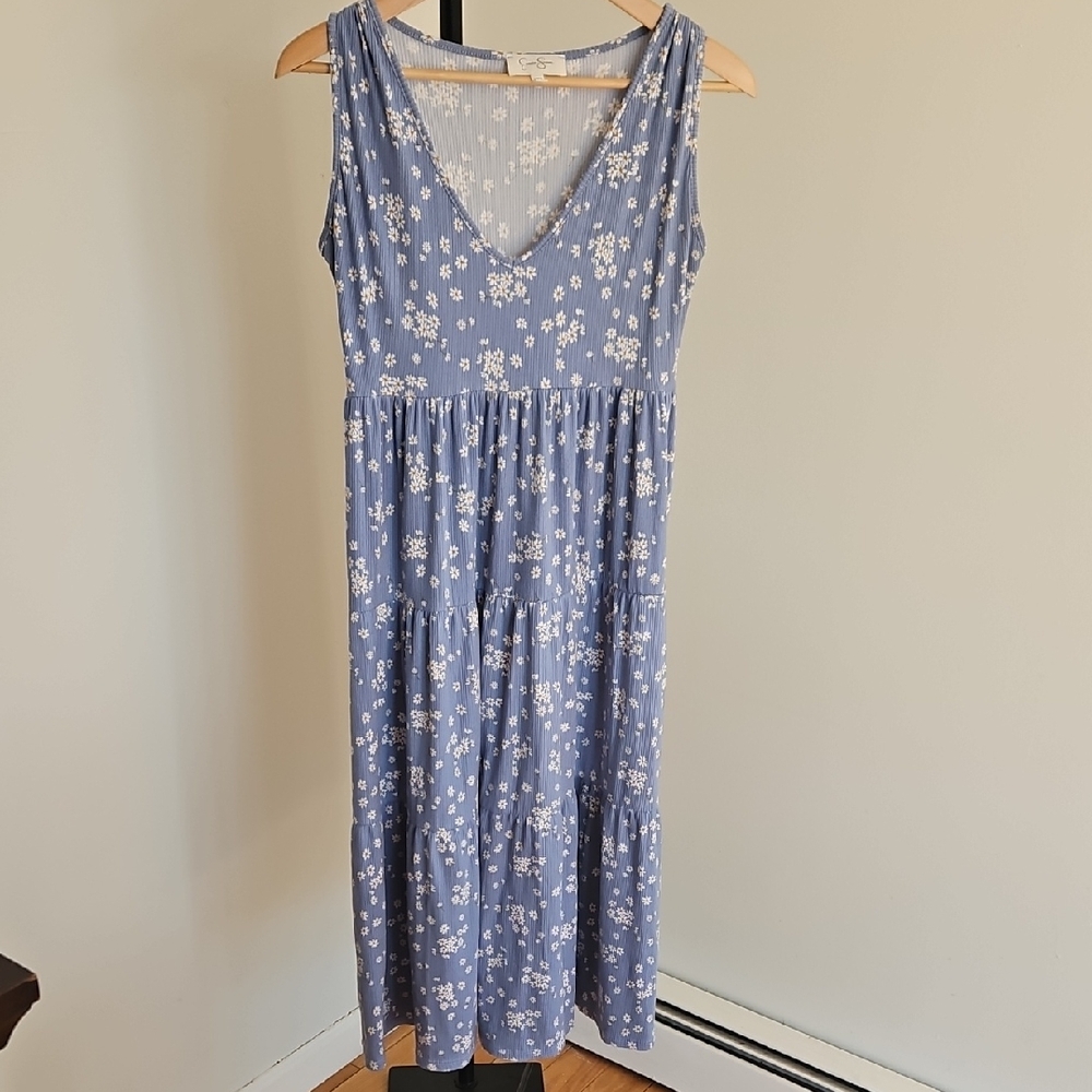 Sleeveless Blue Floral V-Neck Maxi Dress